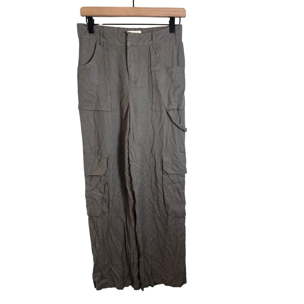Happily Grey Womens Gray Rayon Wide‎ Leg Cargo Utility Pants Size 1/25 High Rise